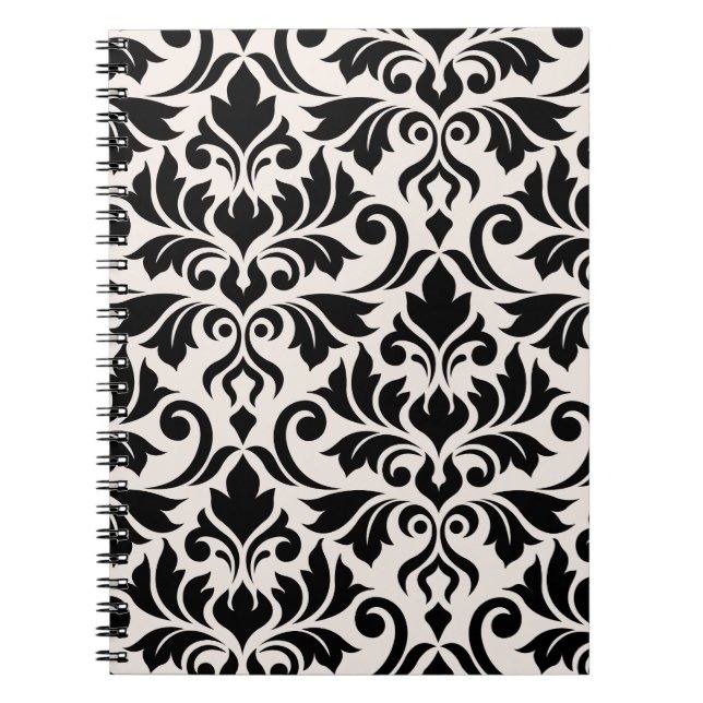 Cuaderno Florecer Damask arte I negro en crema (Frente)