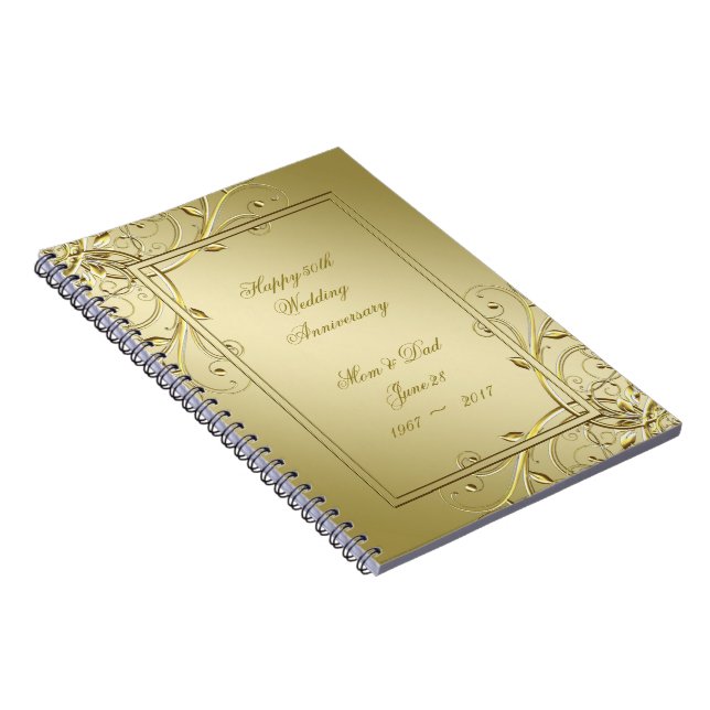 Cuaderno Floreciente Oro 50 Aniversario del Boda Dorado (Lado Derecho)