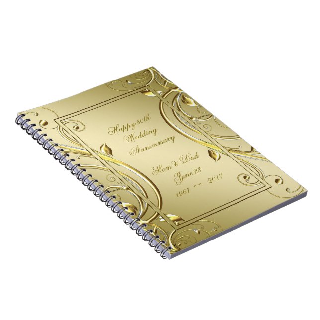 Cuaderno Floreciente Oro 50 Aniversario del Boda Dorado (Lado Derecho)