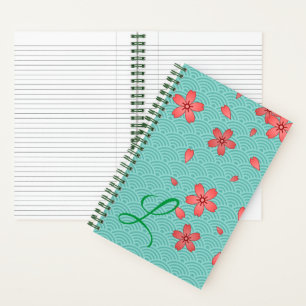 Cuaderno Florecimiento de cerezo japonés y patrón de ola