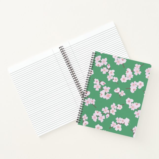 Cuaderno Florecimiento de cerezos en un portátil verde (Interior)
