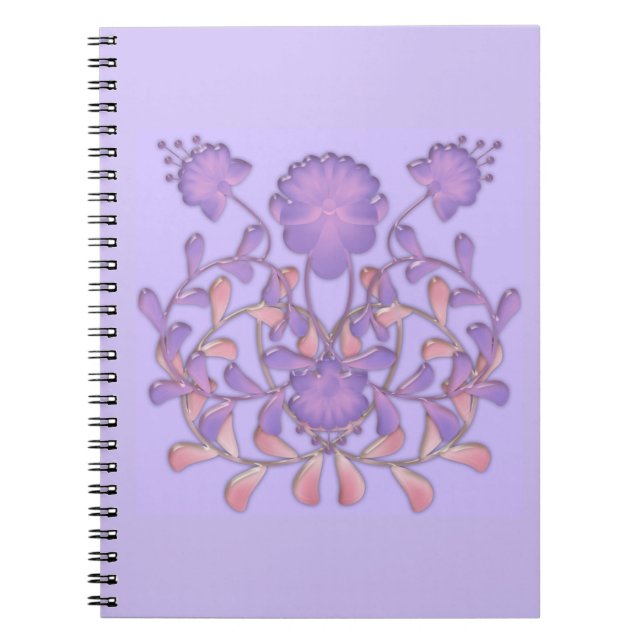 Cuaderno Flores 3D de azulejos de vidrio violeta gzhel (Frente)