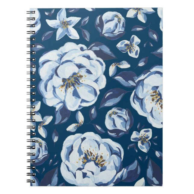 Cuaderno Flores abstractas azules | Diario de notas (Frente)