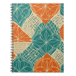 Cuaderno Flores abstractas de color azul verdoso, naranja y