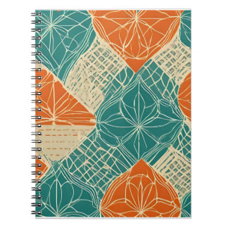 Cuaderno Flores abstractas de color azul verdoso, naranja y