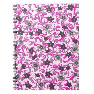 Cuaderno Flores abstractas rosadas grises blancas lindas