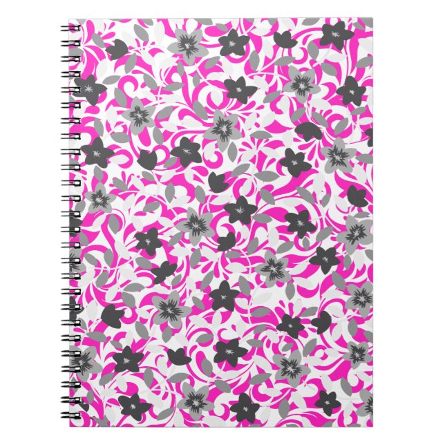 Cuaderno Flores abstractas rosadas grises blancas lindas (Frente)