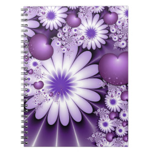 Cuaderno Flores abstractas y fractales cardíacos en el amor