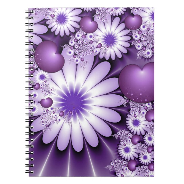 Cuaderno Flores abstractas y fractales cardíacos en el amor (Frente)