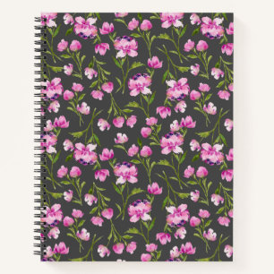 Cuaderno Flores acuarela bohemias - Rosa y gris