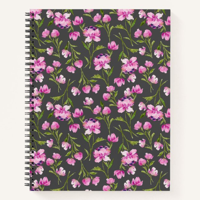 Cuaderno Flores acuarela bohemias - Rosa y gris (Anverso)