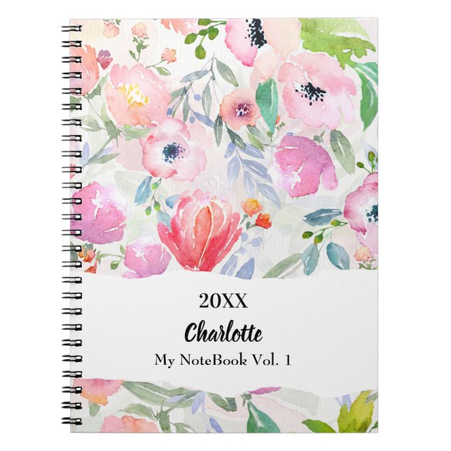 Cuaderno Flores acuareladas rosa púrpura (Frente)