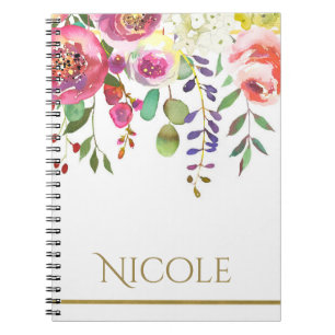 Cuaderno Flores acuarelas Florales Negrita de color moderno