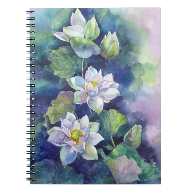 Cuaderno Flores acuarelas flores de lotos blancos ilustraci (Frente)