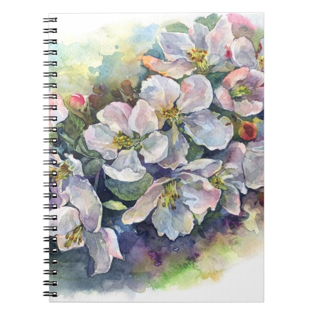 Cuaderno Flores acuarelas ilustracion de manzana blanca (Frente)