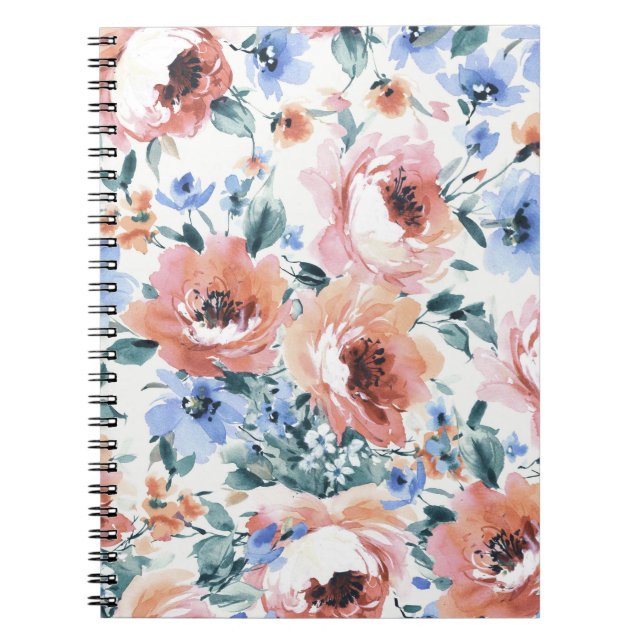 Cuaderno Flores acuarelas, ilustracion sin costura. (Frente)