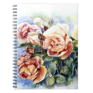 Cuaderno Flores acuarelas naranja rosa ilustracion fl