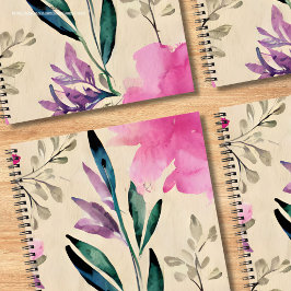 Cuaderno Flores acuarelas personalizados Púrpura moderno