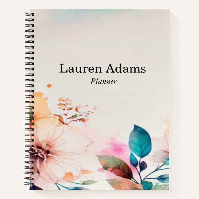 Cuaderno Flores acuáticas colores pastel nombre personaliza (Anverso)