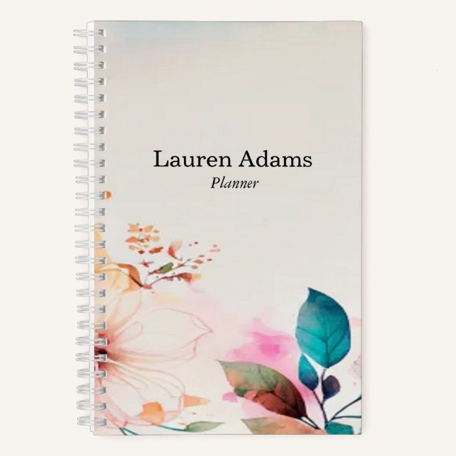 Cuaderno Flores acuáticas colores pastel nombre personaliza (Anverso)