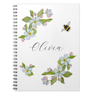 Cuaderno Flores acuáticas de árboles de jardín y abejorros