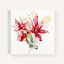 Cuaderno Flores acuáticas de poinsettia roja feriado de inv