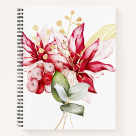 Cuaderno Flores acuáticas de poinsettia roja feriado de inv