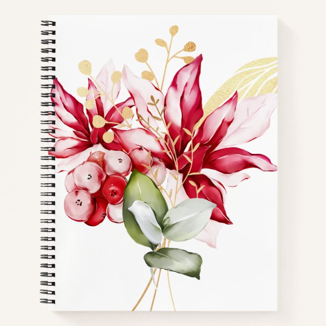 Cuaderno Flores acuáticas de poinsettia roja feriado de inv (Anverso)