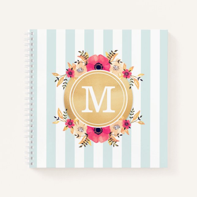 Cuaderno Flores acuáticas de tiras de tinta Monograma de or (Anverso)