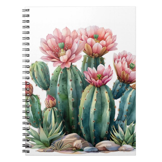 Cuaderno Flores acuáticas del desierto cactus. (Frente)