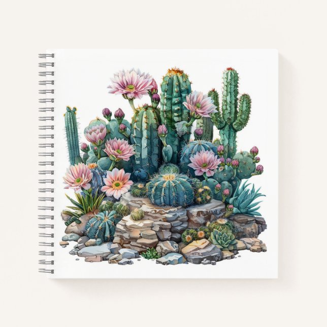 Cuaderno Flores acuáticas del desierto cactus. (Anverso)