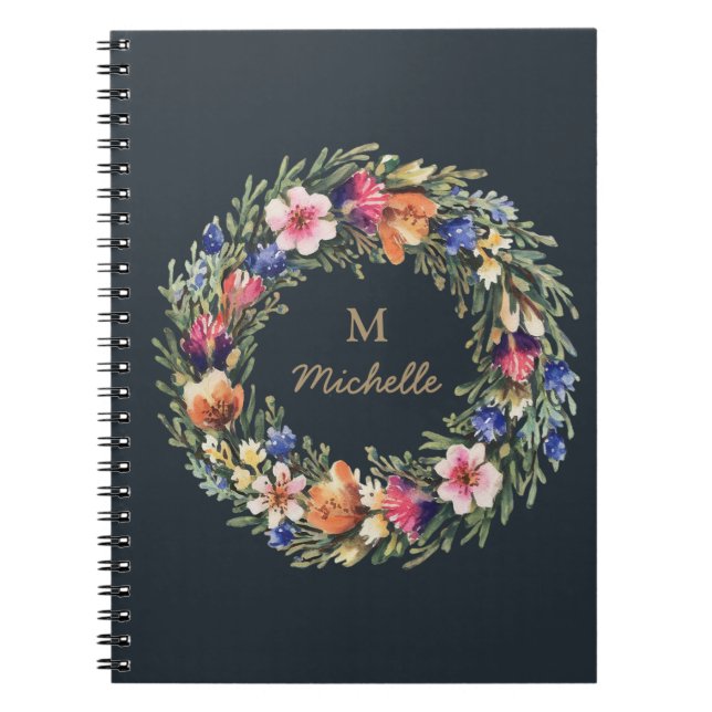 Cuaderno Flores acuáticas modernas Monograma Nombre de guió (Frente)