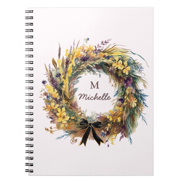 Cuaderno Flores acuáticas modernas Monograma Nombre de guió (Frente)