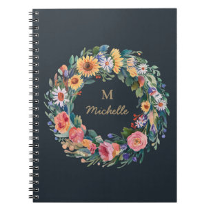 Cuaderno Flores acuáticas modernas Monograma Nombre de guió