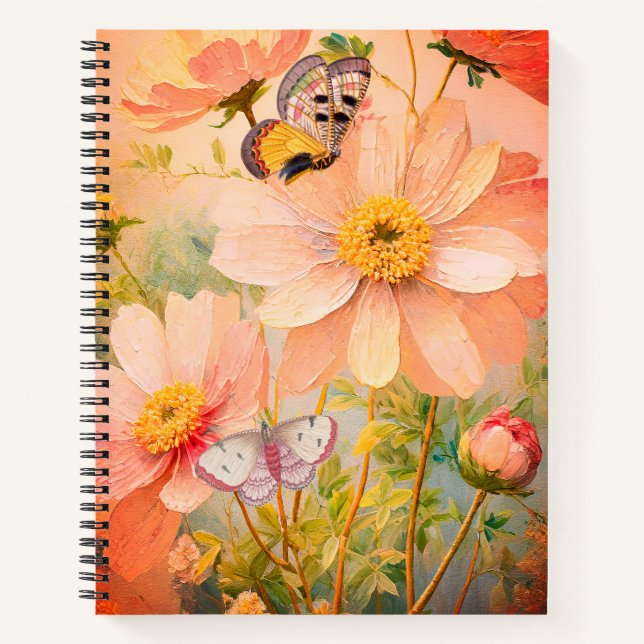 Cuaderno Flores al Atardecer con Mariposas  (Anverso)