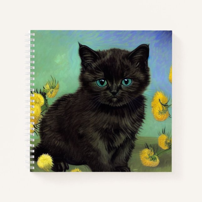 Cuaderno Flores amarillas de gato negro Van Gogh (Anverso)