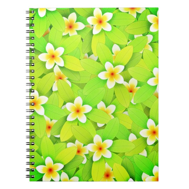 Cuaderno Flores amarillas de hojas verdes florales patrón-6 (Frente)