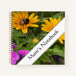 Cuaderno Flores amarillas de Rudbeckia Phlox rosa y abeja