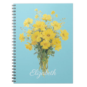 Cuaderno Flores Amarillas Fondo Azul Ramo Floral