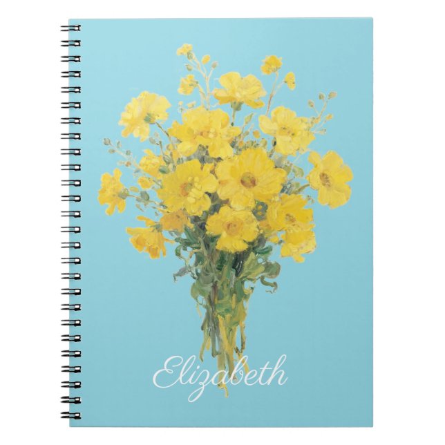 Cuaderno Flores Amarillas Fondo Azul Ramo Floral (Frente)