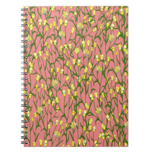 Cuaderno Flores amarillas pequeñas y ramas en el fondo rosa