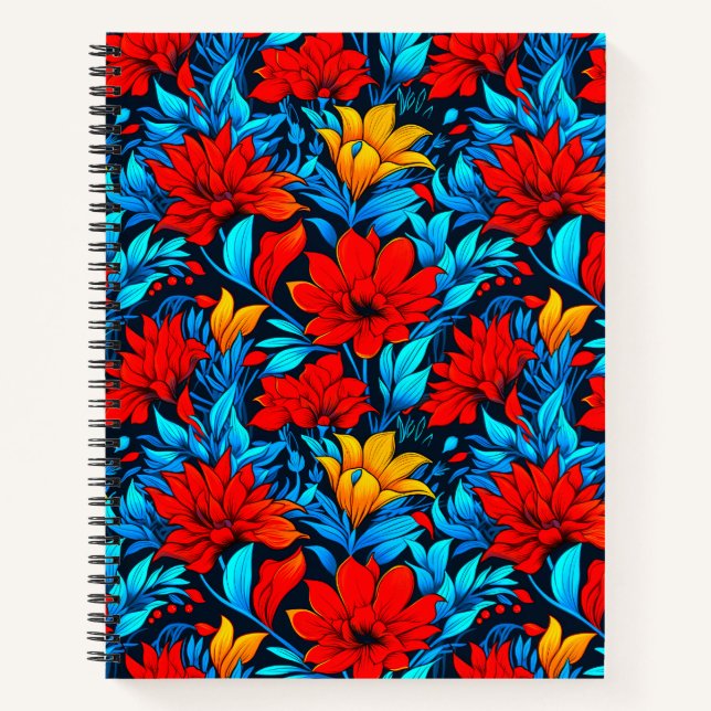 Cuaderno Flores amarillas rojas florales Patrón-13075 (Anverso)