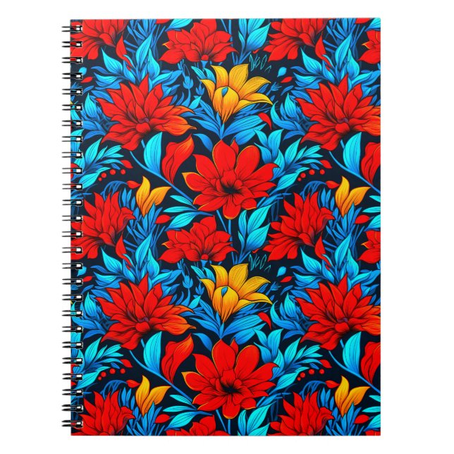 Cuaderno Flores amarillas rojas florales Patrón-13075 (Frente)