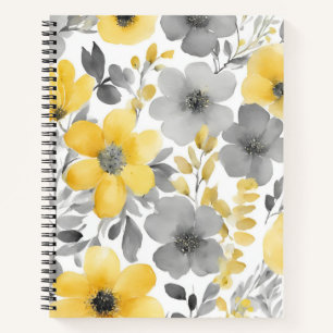 Cuaderno Flores Amarillas Y Gris Flores Acuáticas Florales