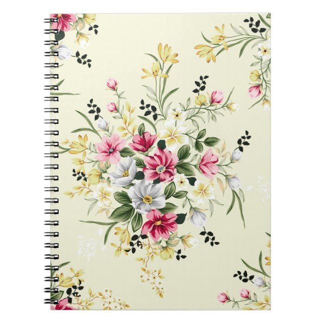Cuaderno flores amarillas y grises rosadas lindas con permi (Frente)