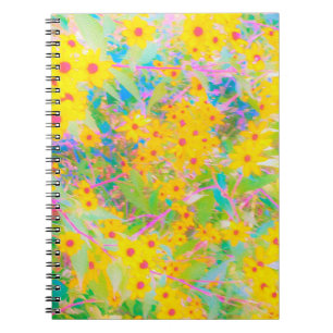 Cuaderno Flores amarillas y rojas bonito con azul turquesa