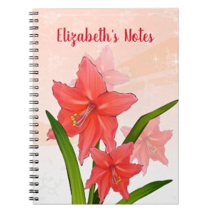 Cuaderno Flores Amaryllis Rojas Personalizadas