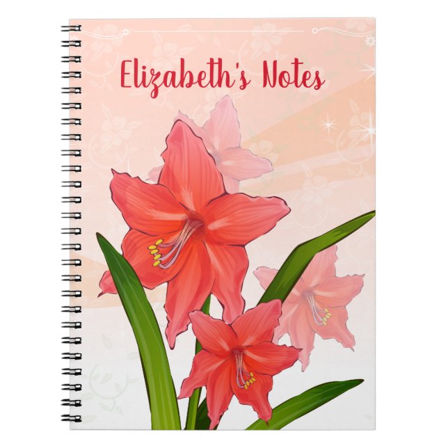 Cuaderno Flores Amaryllis Rojas Personalizadas (Frente)