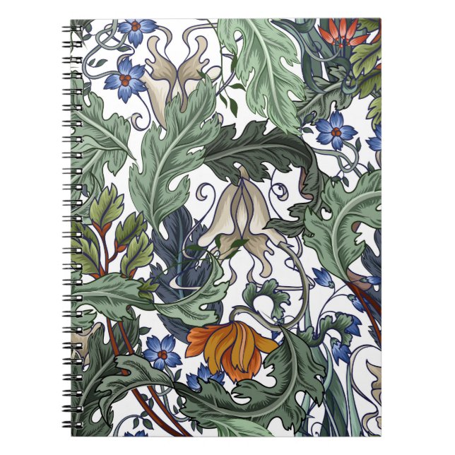 Cuaderno Flores, arte deco, moderno, sin costura. (Frente)
