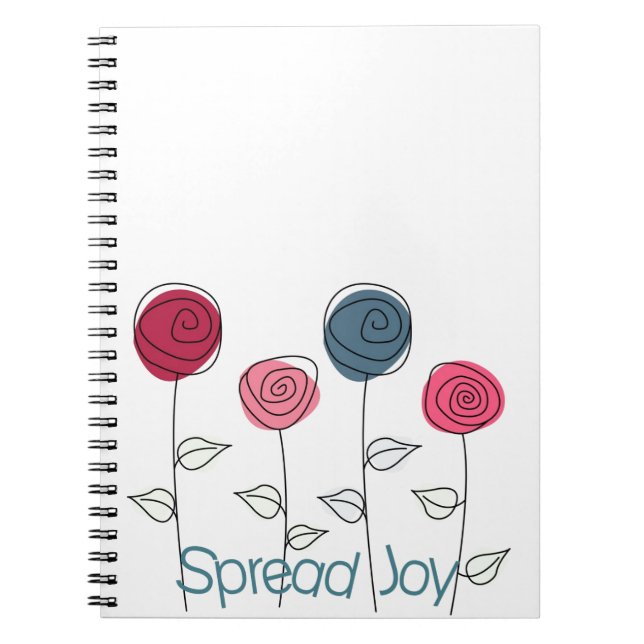 Cuaderno Flores azul rosadas de alegría extendida (Frente)